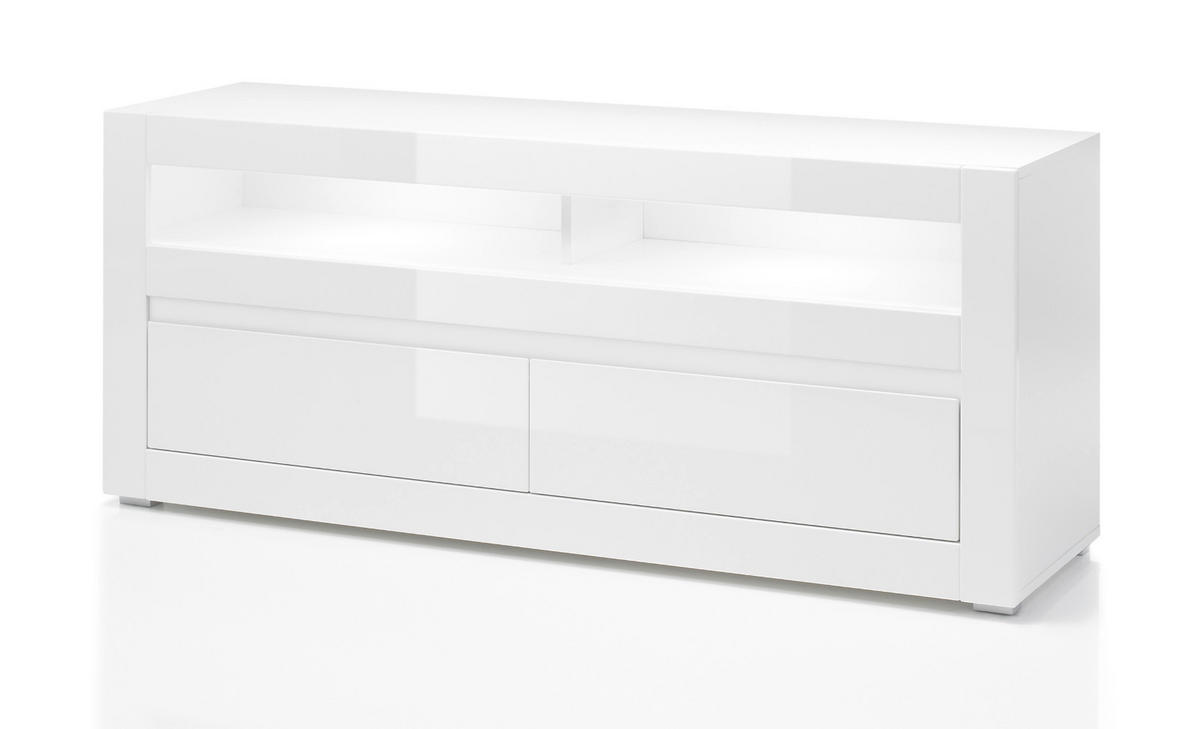 TV-LOWBOARD Hochglanz weiß Stone Design grau, TV-Unterteil Komforthöhe, 150 x 63 cm - Weiß Hochglanz, Holzwerkstoff (150/63/42cm) - Furn.Design