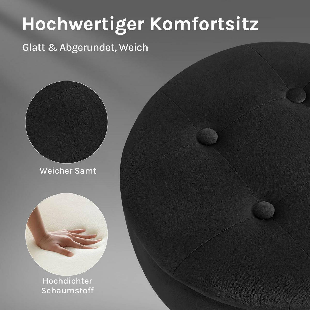 BARHOCKER 2er Set, drehbar, Samt, Schwarz - Schwarz, Textil/Metall (39/60.5/39cm) - Woltu