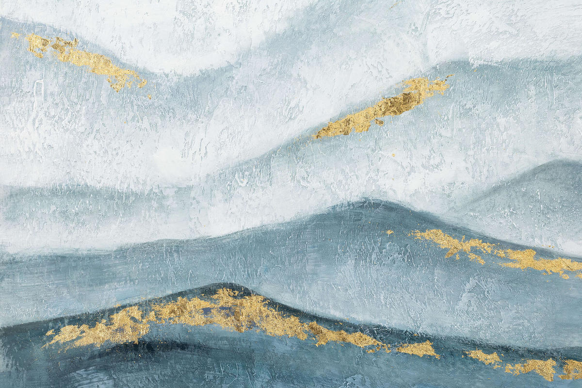 RUČNE MAĽOVANÝ AKRYLOVÝ OBRAZ 75/100 cm, petrolejový, prírodný a botanický motív - petrolejová, drevo/textil (75/100cm) - KUNSTLOFT