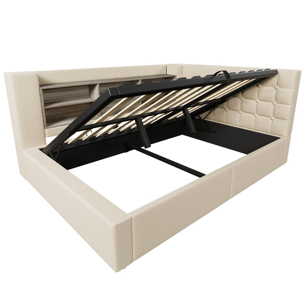 POLSTERBETT mit Stauraum 140x200 cm Leinen Beige inkl. Matratze - Beige, Metall (140/200cm) - Meubliv