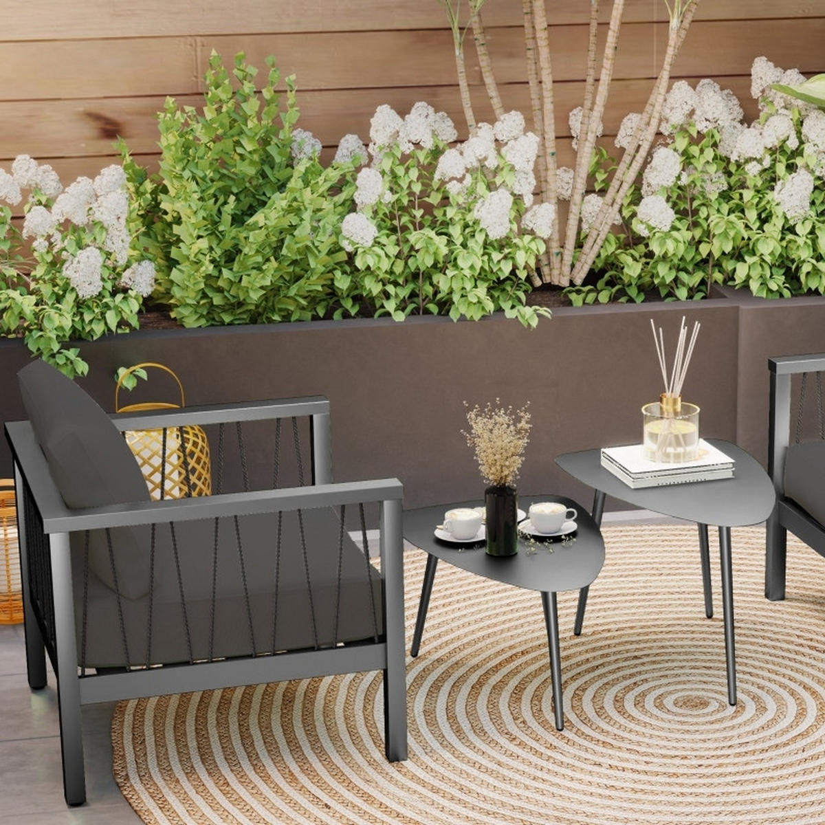 SADA odkládacích stolků 65/45/45 a 65/45/35 cm černá z oceli se stohovatelným designem - černá, kov (65/45/45cm) - OKWISH