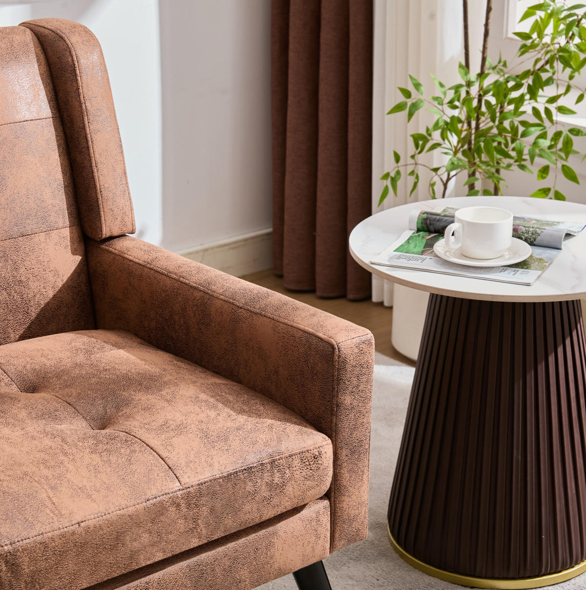2-SITZER 119/75/88 cm Suedevlies-Polster mit Knopfheftung, Massivholzbeinen Dunkelbraun - Dunkelbraun, Textil (75/88/120cm) - OKMYHOME