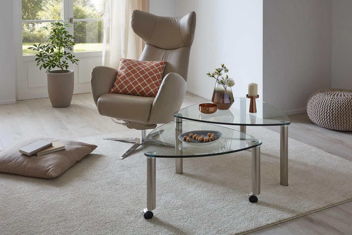 COUCHTISCH mit ausdrehbarer Ablage Cilka 80x43x80 Glas Nickel/Klarglas - Transparent/Nickelfarben, Glas (80/80/80cm) - 58aufmkessel