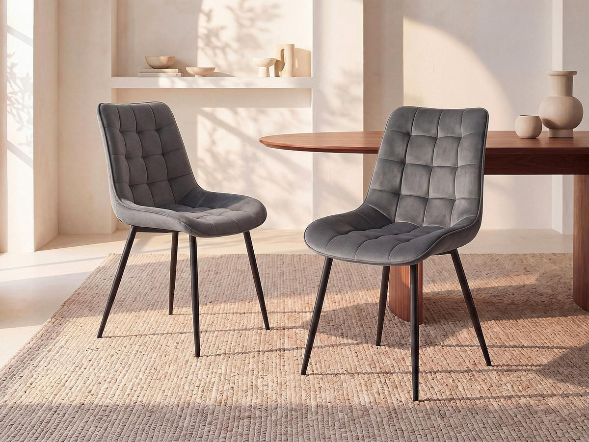 STUHL - 49.5 cm x 60 cm - samt - grau Ollua - Grau, Textil (49.5/87/60cm) - Vente-Unique
