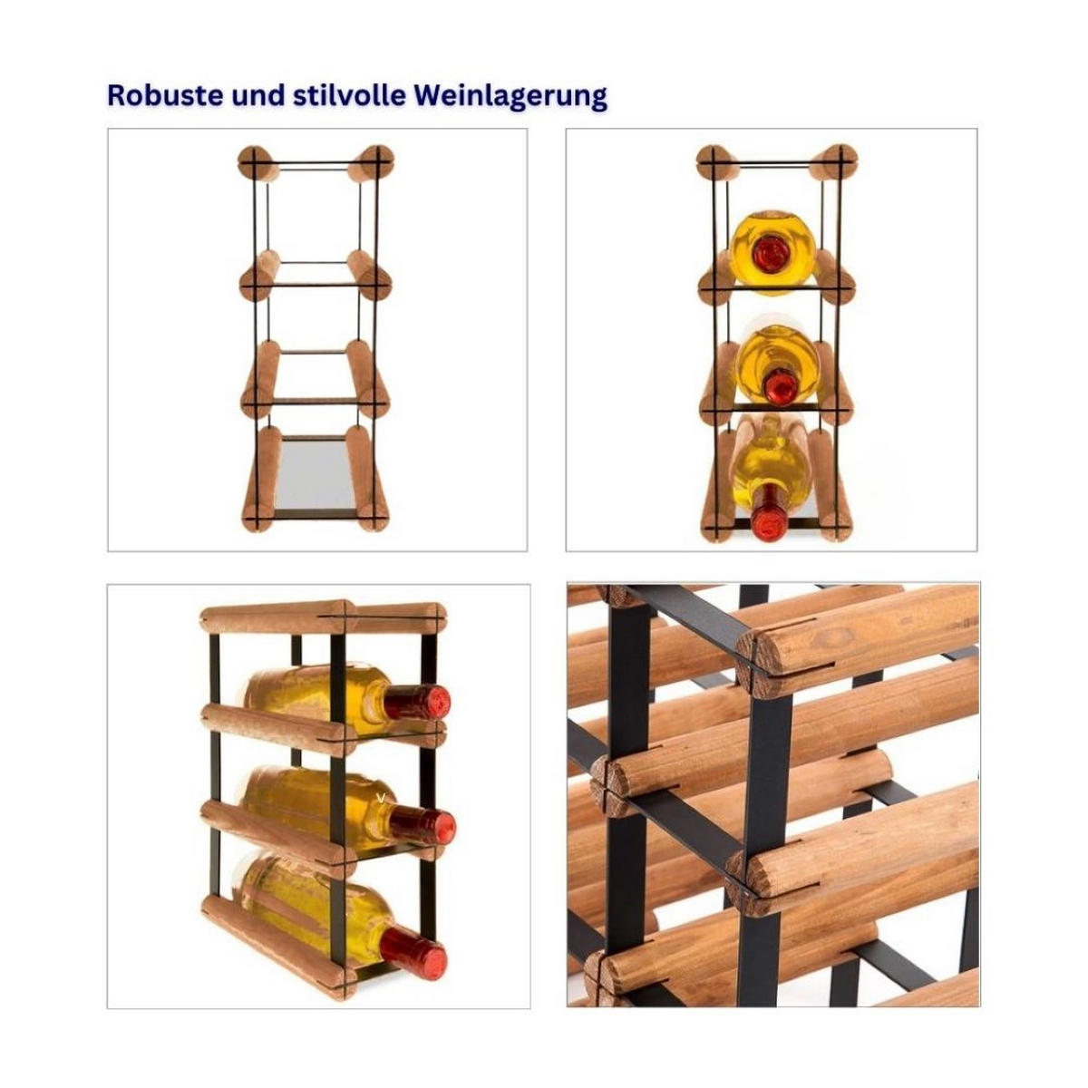 WEINREGAL Vinotega Mod Metal 32,5x12,5x24,5 cm 1x3 Flaschen Massives Kiefernholz Braun Geölt - Braun, Holz (12.5/32.5/24.5cm) - PROREGAL