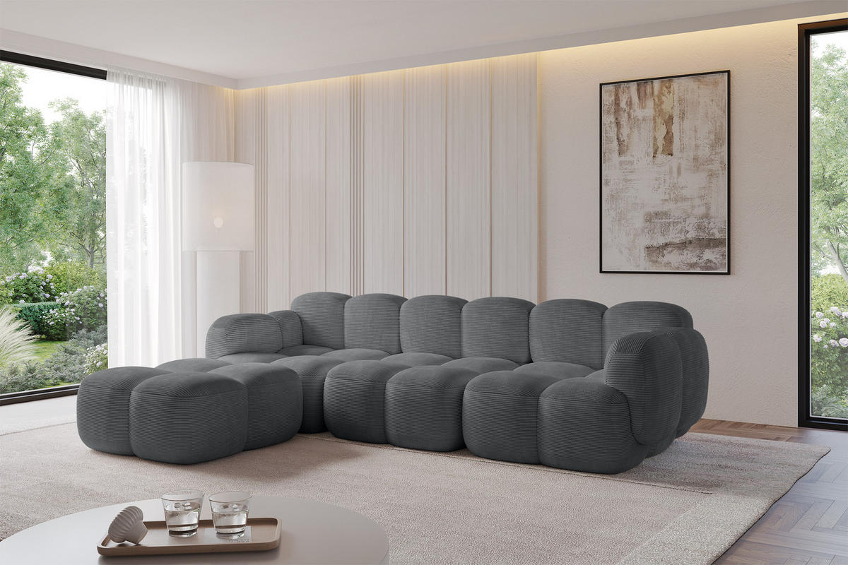 POUF Miko-Puf 90x90x45 cm Dunkelgrau Cord Modular Sitzhocker - Graphitfarben/Schwarz, Holzwerkstoff/Kunststoff (90/43/90cm) - ALTDECOR