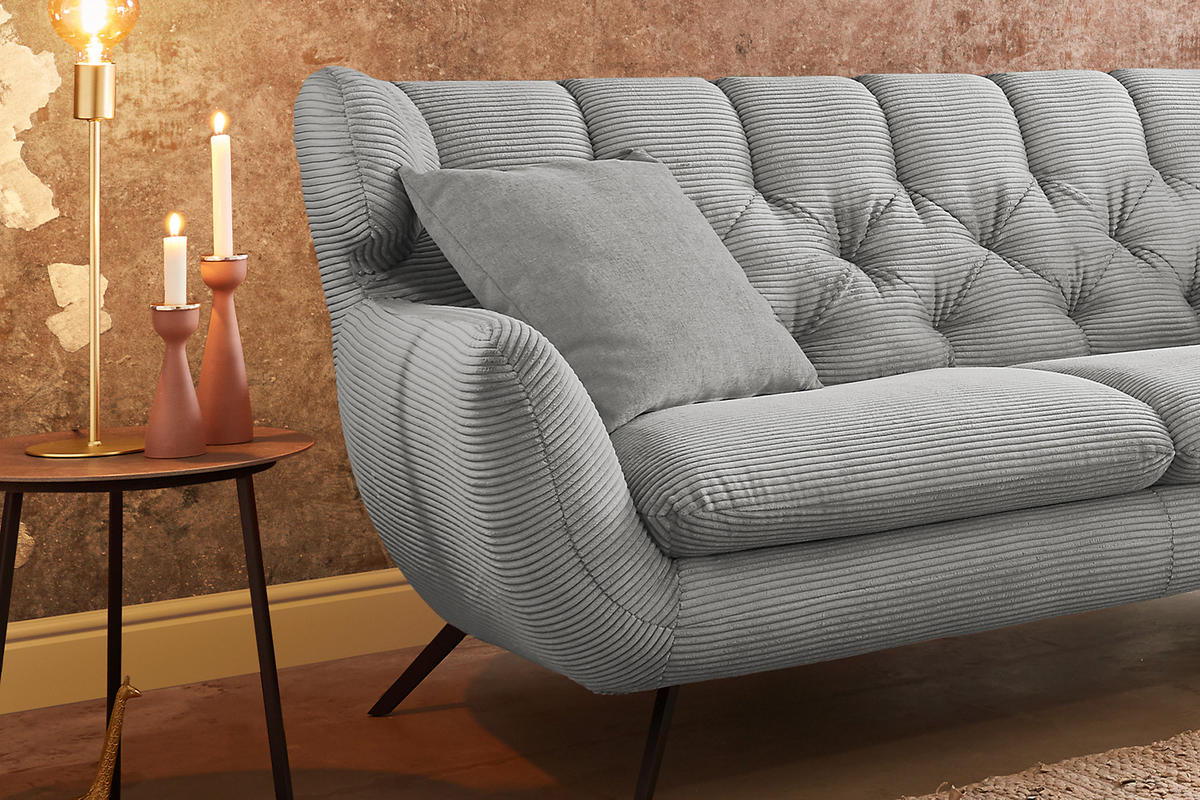 SOFA CHARME Grau Cord - Hellgrau/Schwarz, Textil/Metall (225/94/95cm) - KAWOLA