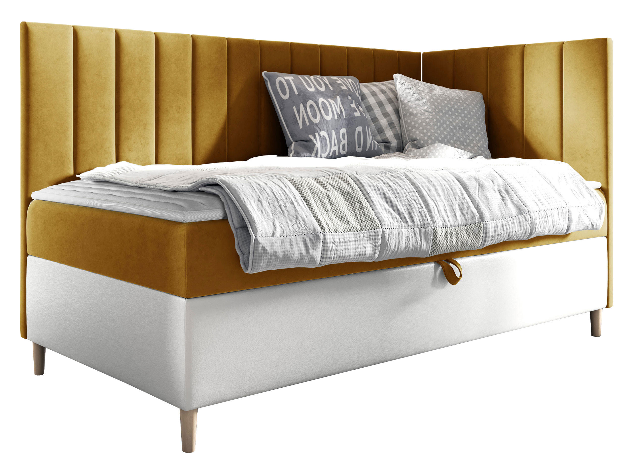 BOXBETT Maja Junior 3, Seite zum Öffnen des Bettkastens: Rechts - Gelb/Weiß, Holz (100/200cm) - MIRJAN24
