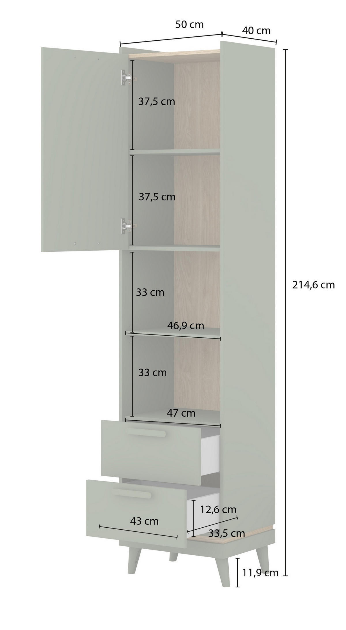 BÜCHERREGAL ACARA 50x40x215 cm, Regal Eichefarben - Eichefarben, Holzwerkstoff (50/215/40cm) - MASSENO