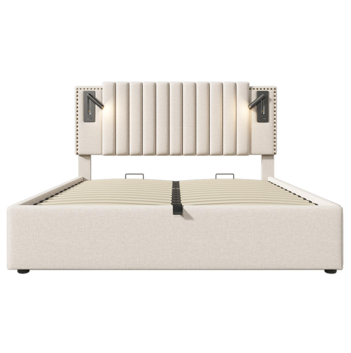 BETT mit Bettkasten 140x200 cm Beige inkl. Matratze - Beige, Metall (140/200cm) - Meubliv