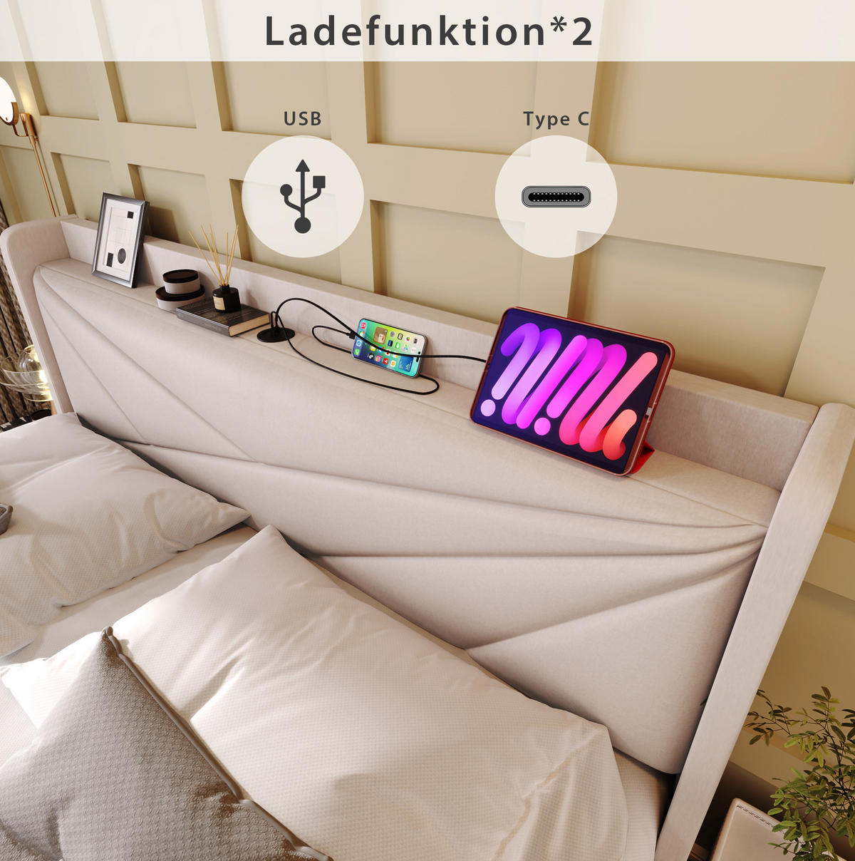 POLSTERBETT 180/200 cm aus Samt mit Bettkasten und Lattenrost Beige - Beige, Textil (180/200cm) - Modenvie