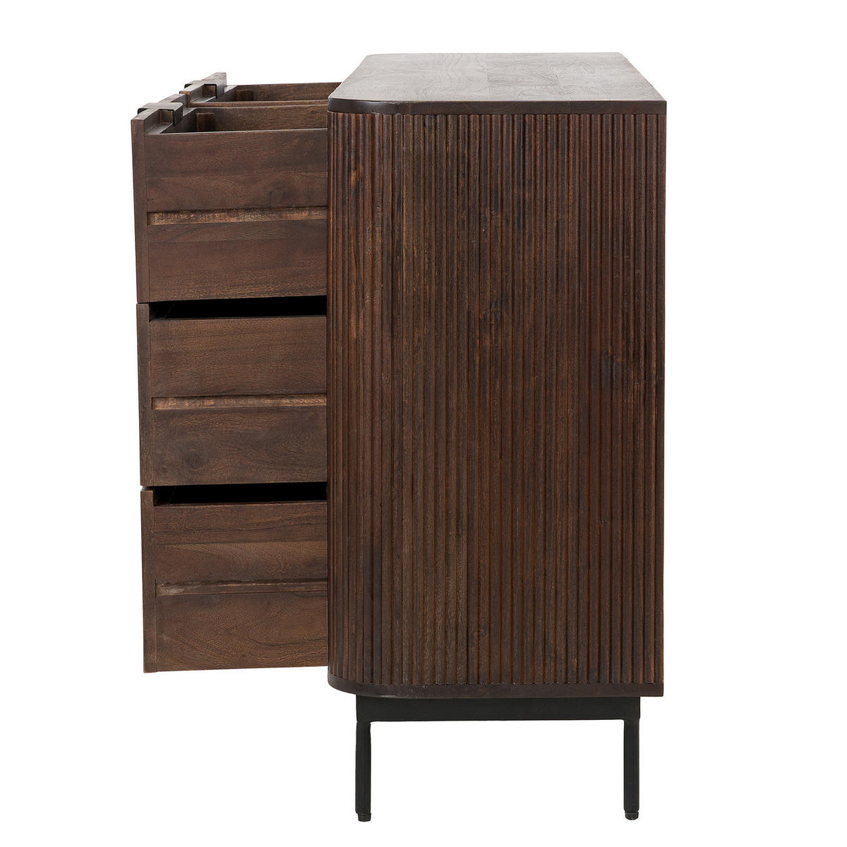 MASSIVES SIDEBOARD - Akazie Dunkel - Schwarz/Braun, Holz/Metall (140/85/40cm) - home24