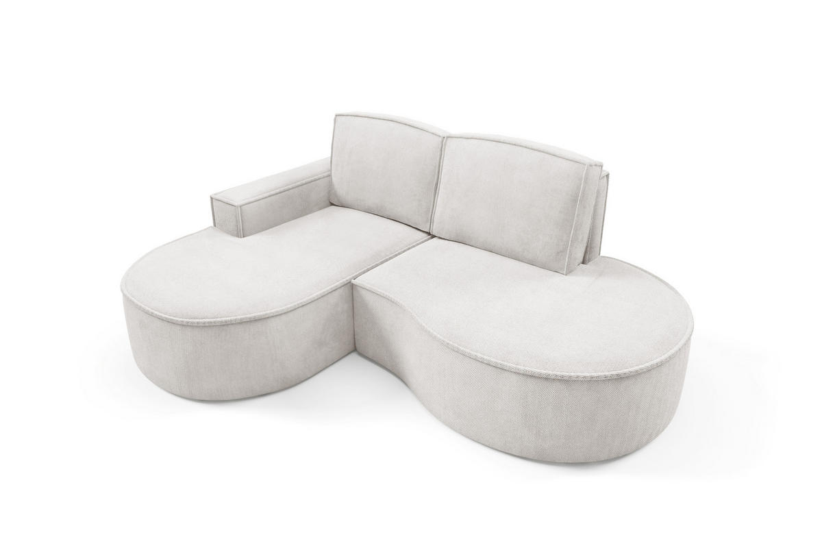 ECKSOFA MOLLY – Halbkreisförmig, Curio-Bouclé, Lose Kissen, 210x157x88 cm, Links Weiß - Creme, Holz/Textil (157/210cm) - DomoHome