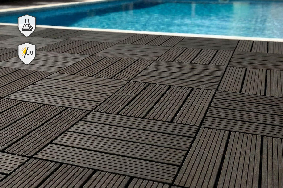 30ER-SET Terrassenplatten aus Verbundwerkstoff von SERRA, grau, geriffelt, 30 x 30 cm - Grau, Holzwerkstoff (30/30/2cm) - Casanoov