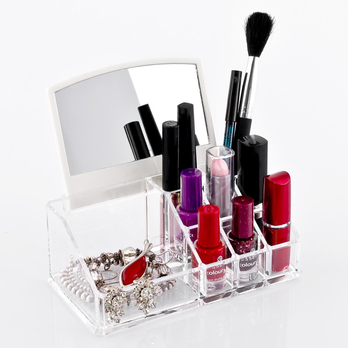 KOSMETIKORGANIZER, Spiegel abnehmbar, groß - Transparent, Kunststoff (22.5/13.5/19cm) - bremermann