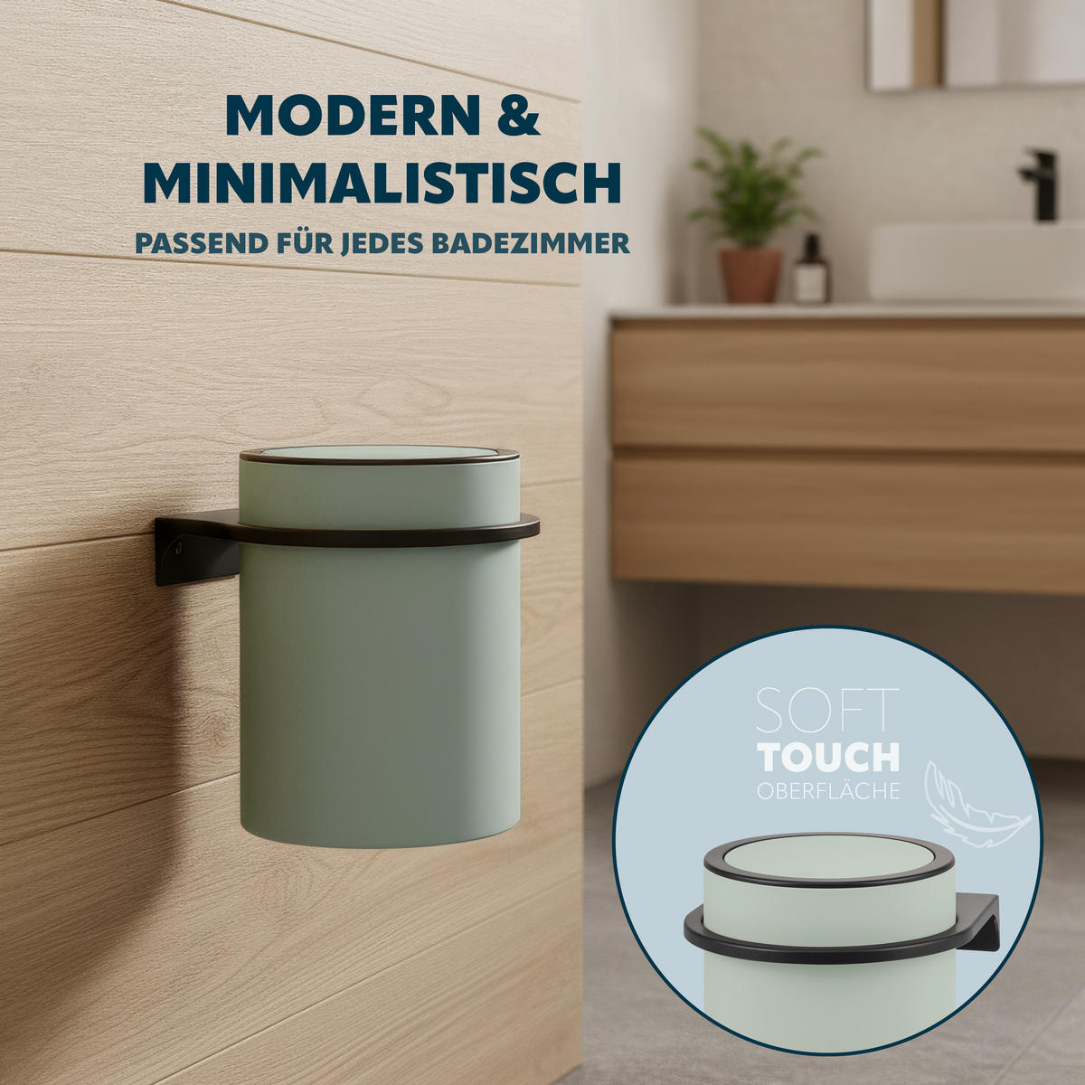 KOSMETIKEIMER SAVONA,5 Liter, salbei - Salbeigrün, Kunststoff (22/24.5/22.5cm) - bremermann