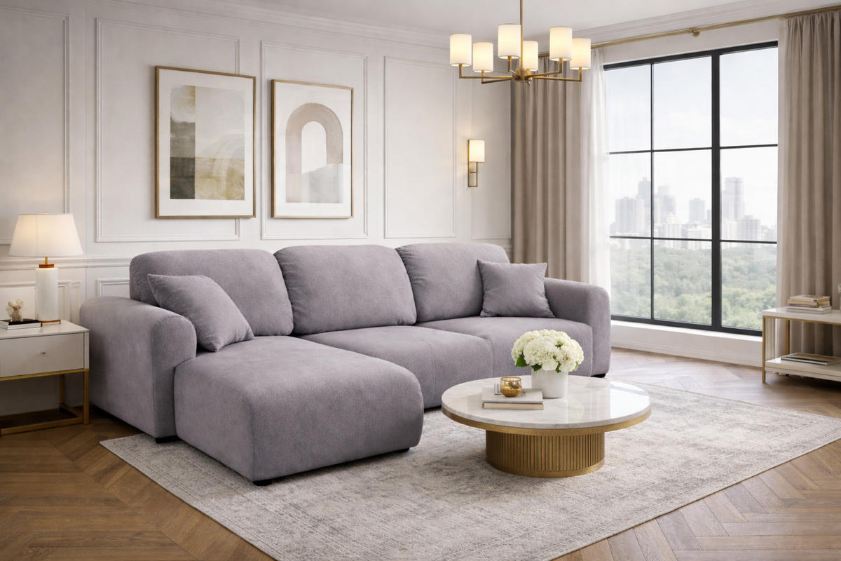 ECKSOFA Mit Schlaffunktion Und Bettkasten, Sofa L-Form Bingo L, Veloursstoff Salvador, Grau, Links - Grau, Holz (250/142cm) - Kaiser Möbel