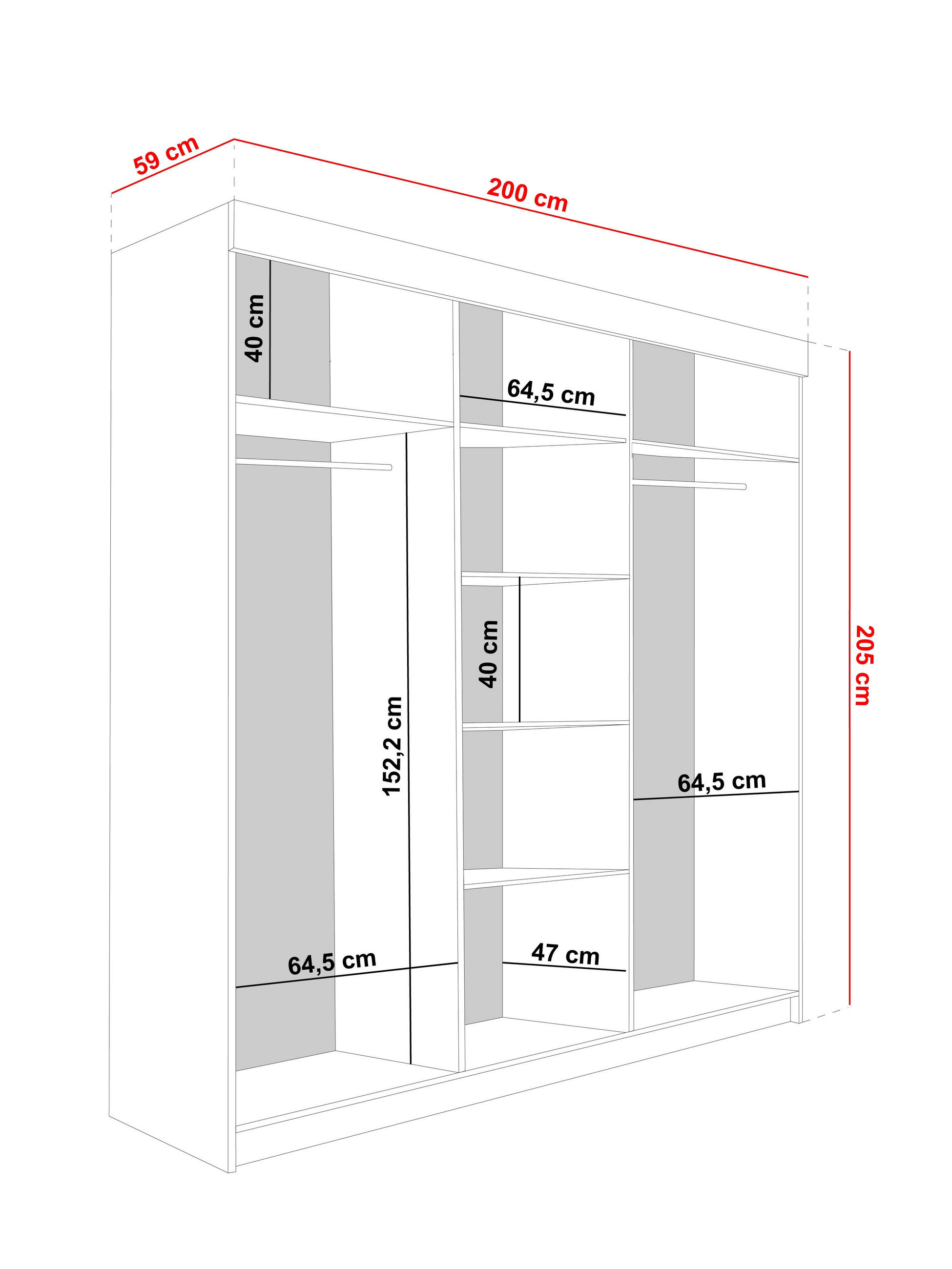 Thumbnail - Kier Furniture Schiebetürenschrank, Weiß, Holzwerkstoff, 200x205x59 cm, Schlafzimmer, Kleiderschränke, Schwebetürenschrä...