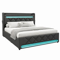 BETT mit LED und Stauraum 160x200 cm Leinen Grau - Grau, Metall (160/200cm) - Meubliv