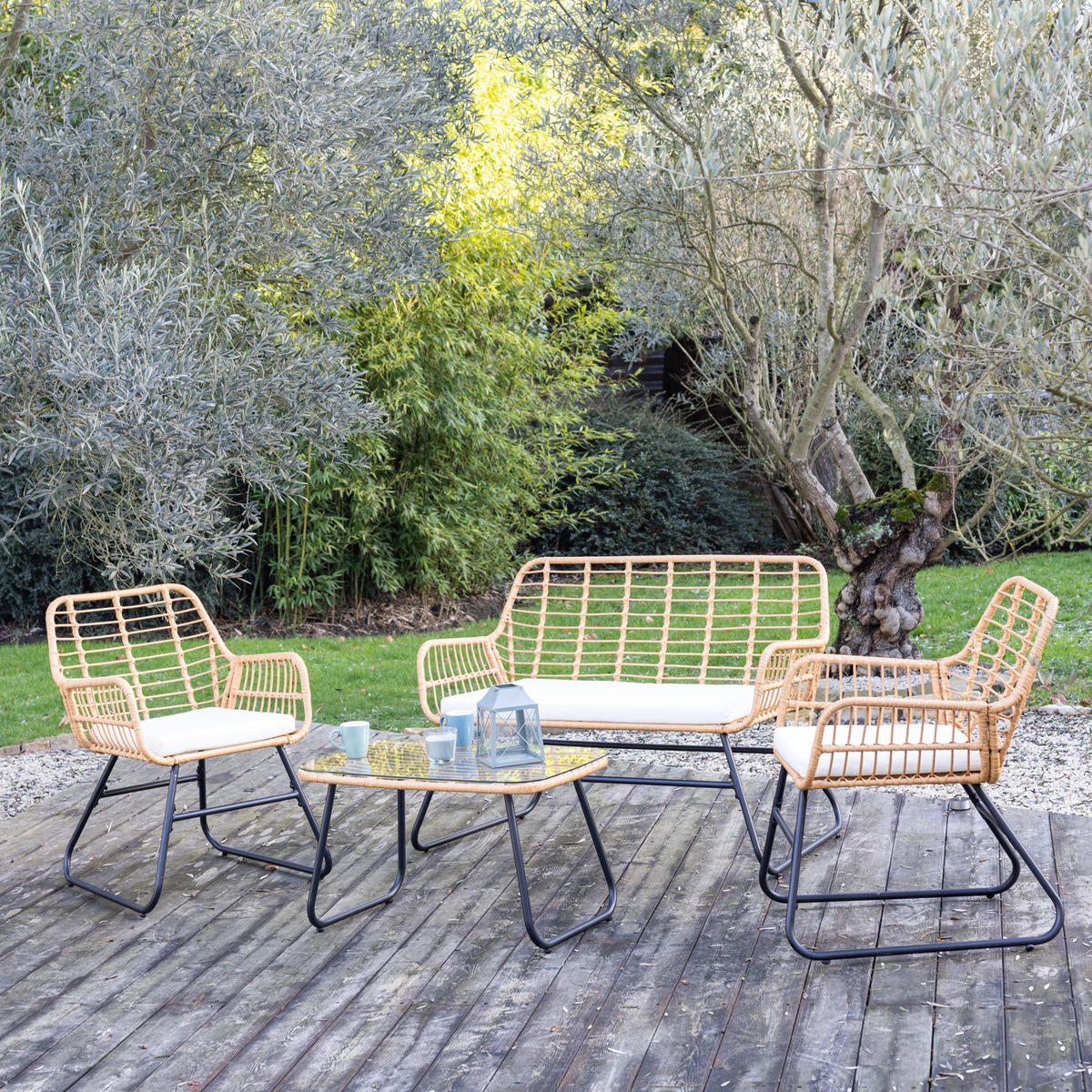 GARTENMÖBEL Tiga Creme 4 Plätze - Beige, Kunststoff - Happy Garden