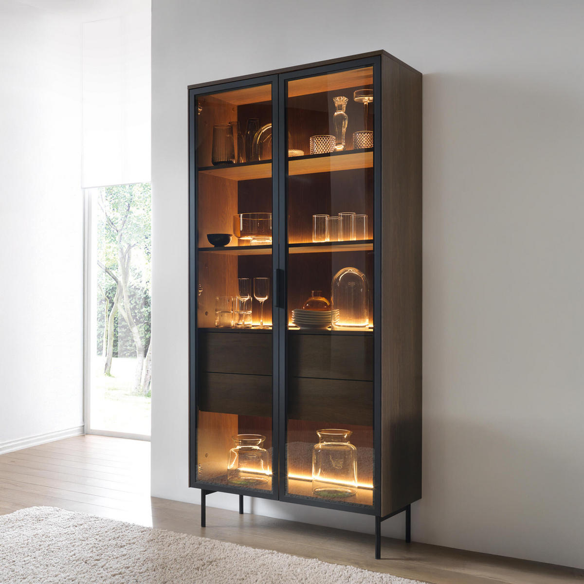 VITRINE LUMI Braun 92x39x195 cm - Braun, Holzwerkstoff (92/195/39cm) - FURNLUX
