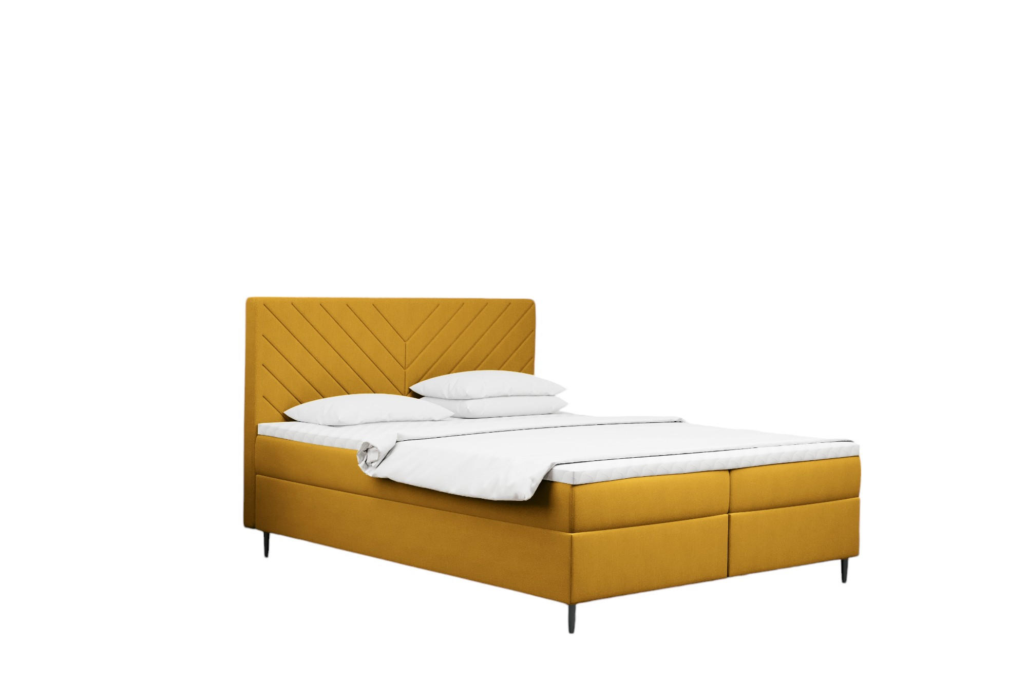 Kaiser Möbel KONTINENTÁLNÍ POSTEL s úložným prostorem, matrací a topperem RUGIA tkanina Velvet Žlutá 120x200 cm H2-Pocket