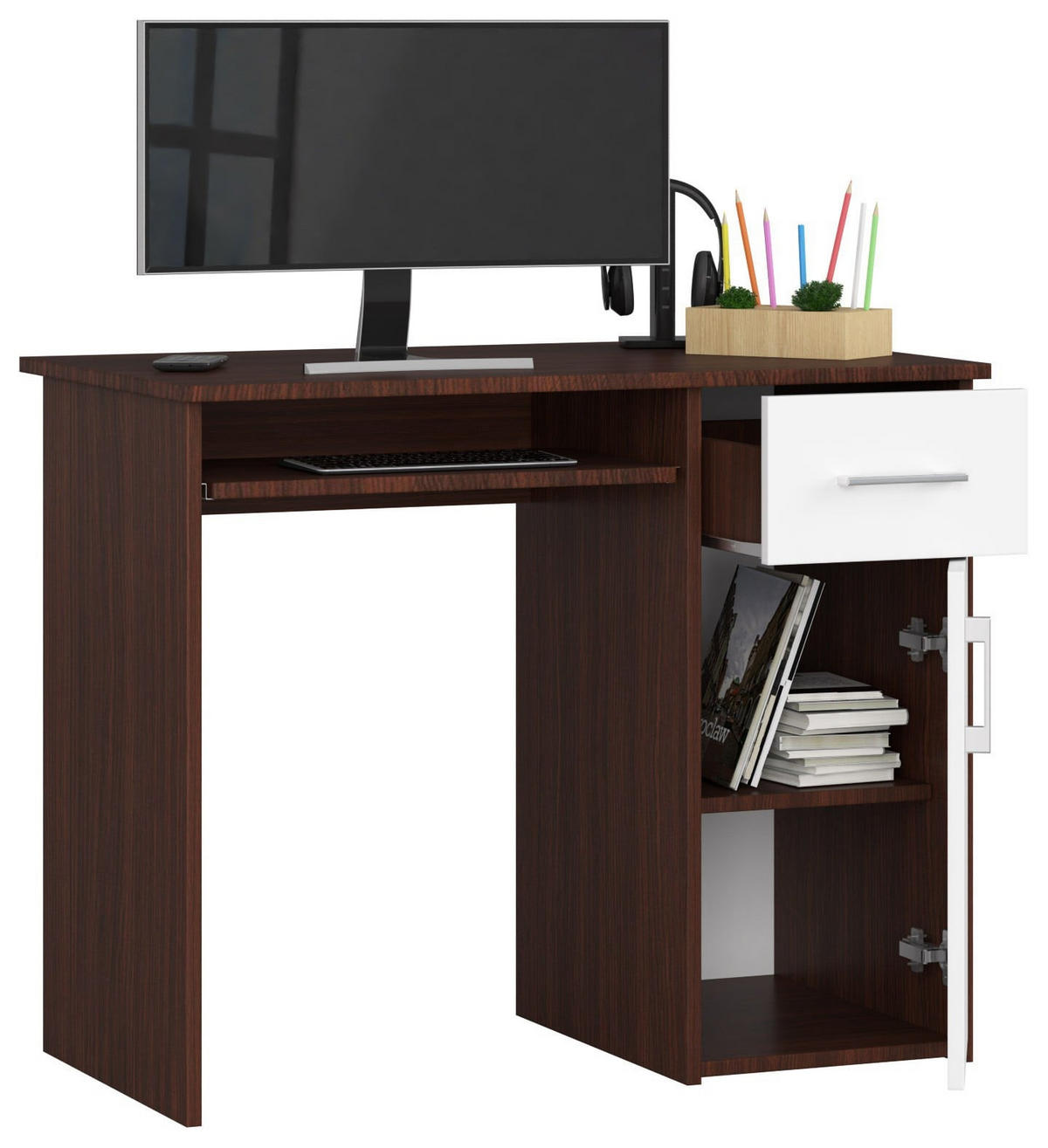 SCHREIBTISCH Dunkelbraun, Weiß 74/90/50 - Dunkelbraun/Weiß, Holzwerkstoff (50/90/74cm) - RAUMHIRSCH FURNITURE