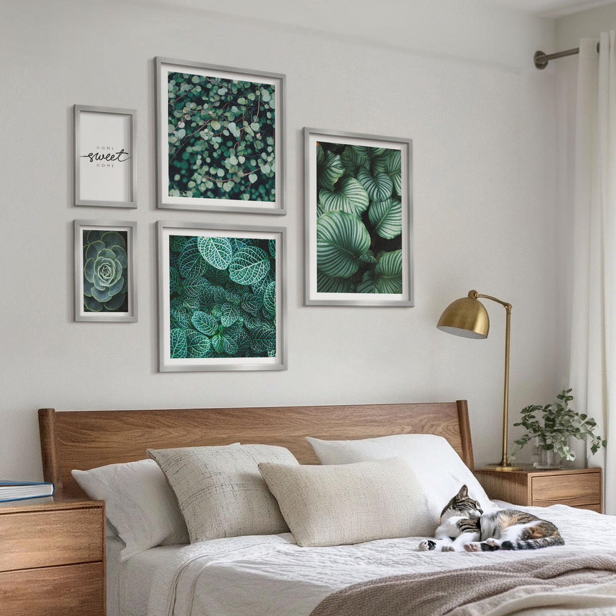 WANDBILDER 5er Set - 50x50 cm & 20x30 cm & 40x60 cm Silberner Rahmen - Wellen, Sand, Wasser, Steine, Strand - Silberfarben, Kunststoff (40/60cm) - ArtPrintCave