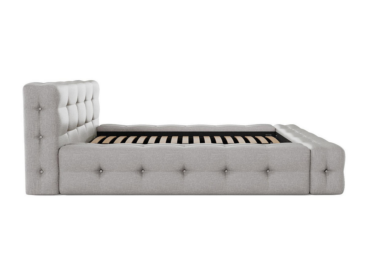 BETT mit Bettkasten - 2 Personen - Stoff - Hellgrau - Hellgrau, Textil (140/190cm) - Vente-Unique