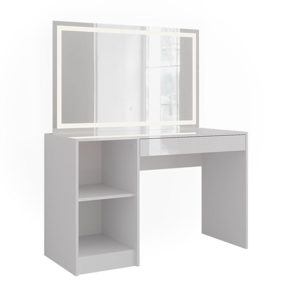 SCHMINKTISCH Sherry Weiß/Weiß Hochglanz 119.8 cm mit LED-Spiegel - Weiß Hochglanz, Holzwerkstoff (119.8/76/50.1cm) - Vicco