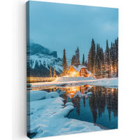 LEINWANDBILD Winterlandschaft - Natur - Haus - Berge - Schnee 60x80 cm - Hellblau, Textil (60/80cm) - MuchoWow