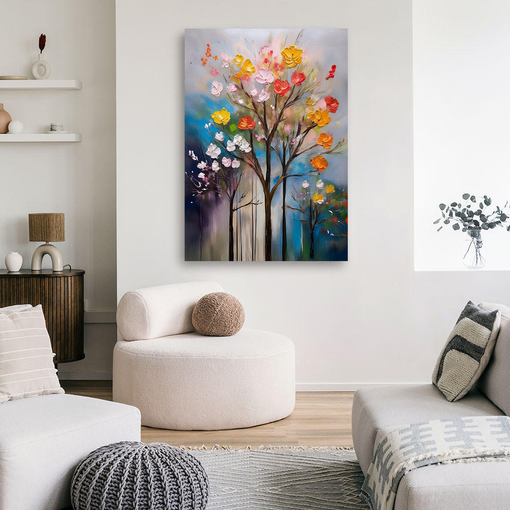 LEINWANDBILD Baum abstrakte Blumen 40x60cm - Grau, Textil (40/60cm) - Feeby