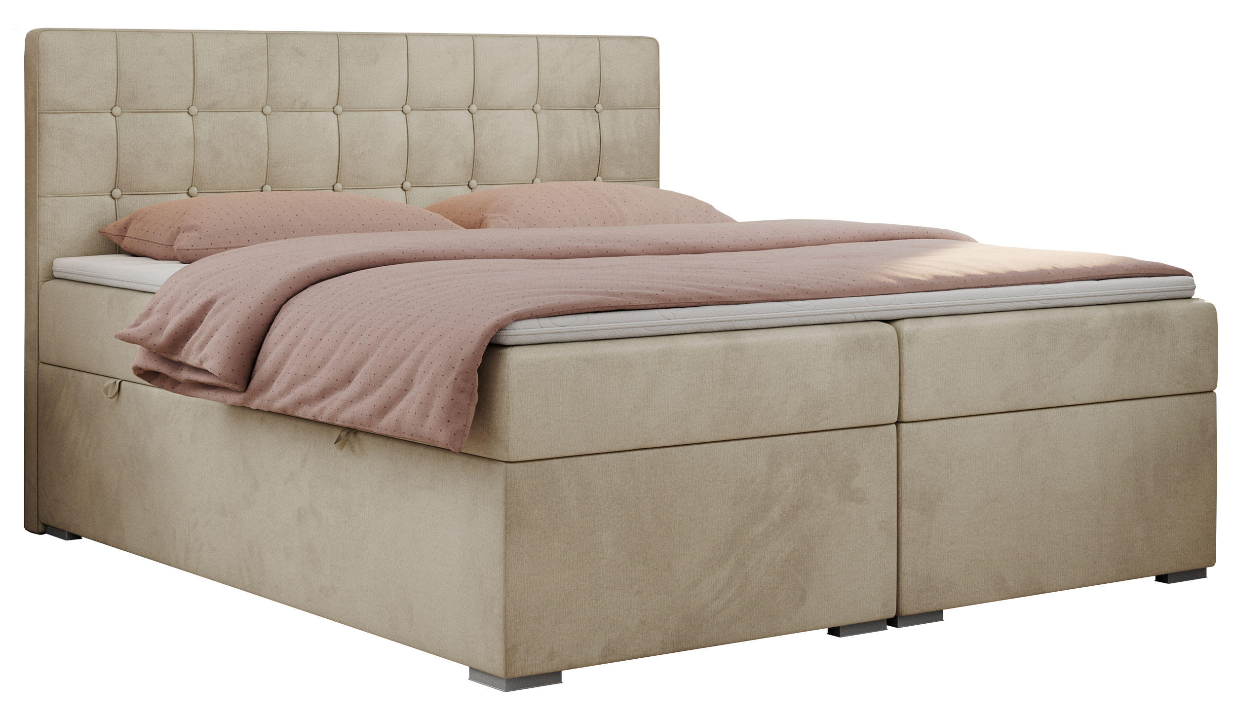 BOXBETT CARMEN 180/200 Beige Velvet - H3 - Beige, Holz/Textil (180/200cm) - MKS