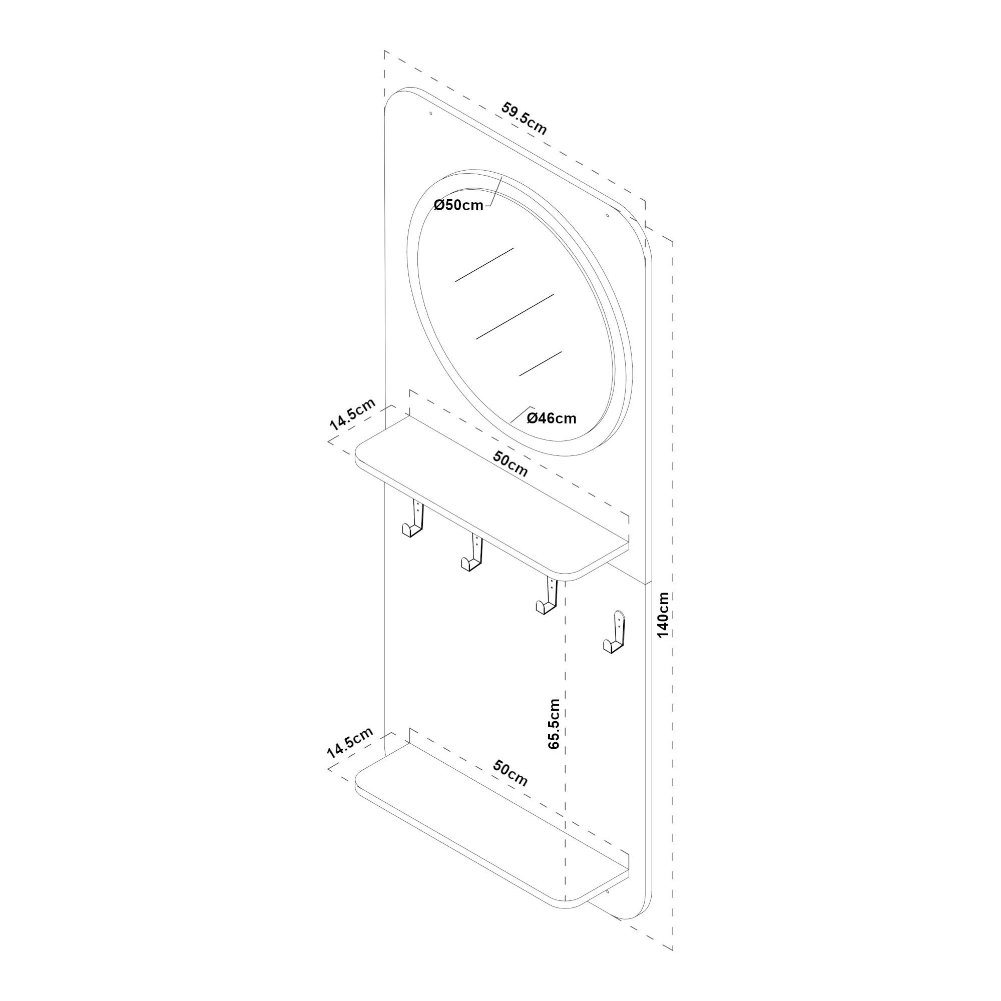 Thumbnail - [en.casa] Garderobenpaneel, Schwarz, Natur, Holzwerkstoff, Metall, 59.5x140x16 cm, Garderobe, Garderobenpaneele, Gardero...