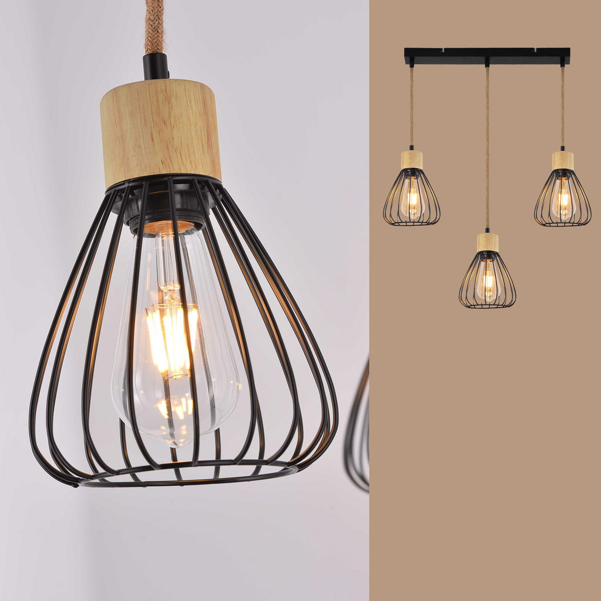 HÄNGELEUCHTE Torvq 10/13/145 cm - Schwarz, Metall (10/13/145cm) - ZMH