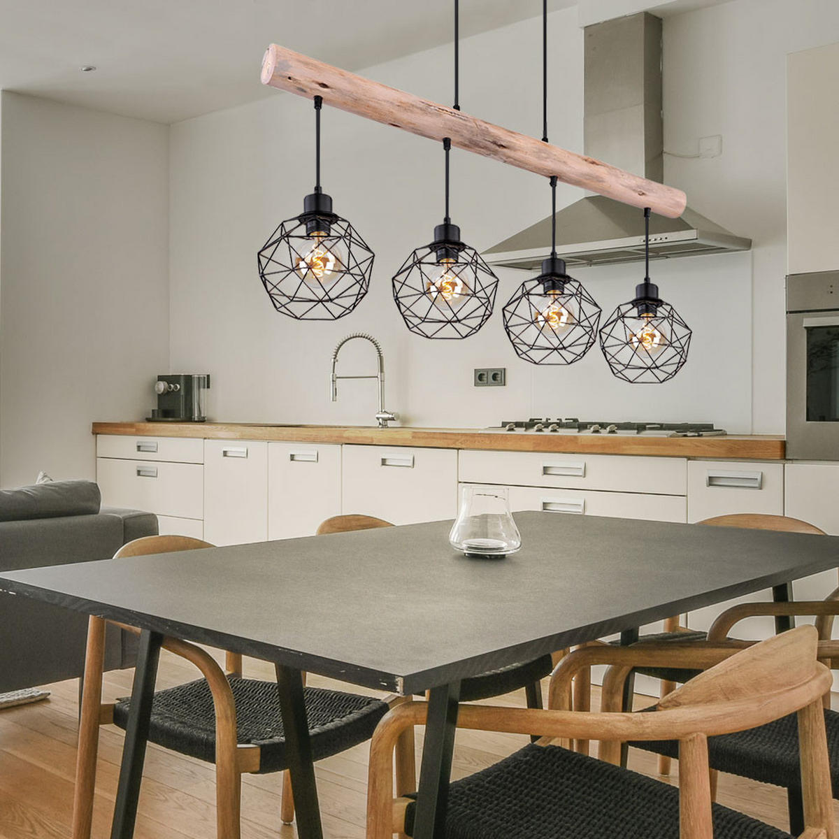 LED HÄNGELEUCHTE Theodor Holzoptik Braun - Braun, Holz (85/18/120cm) - Globo Lighting