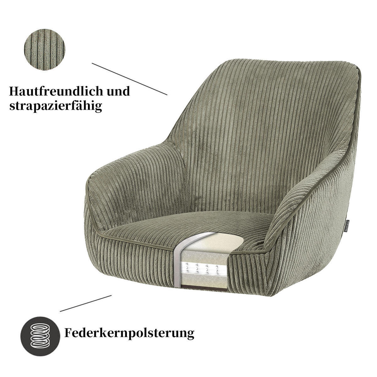 ARMLEHNSTUHL ARVIT - Schwarz/Grün, Textil/Metall (58/87/61cm) - B&D Home
