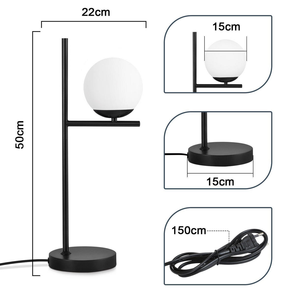 TISCHLEUCHTE Oase 22/22/50 cm - Schwarz, Metall (22/22/50cm) - Nettlife