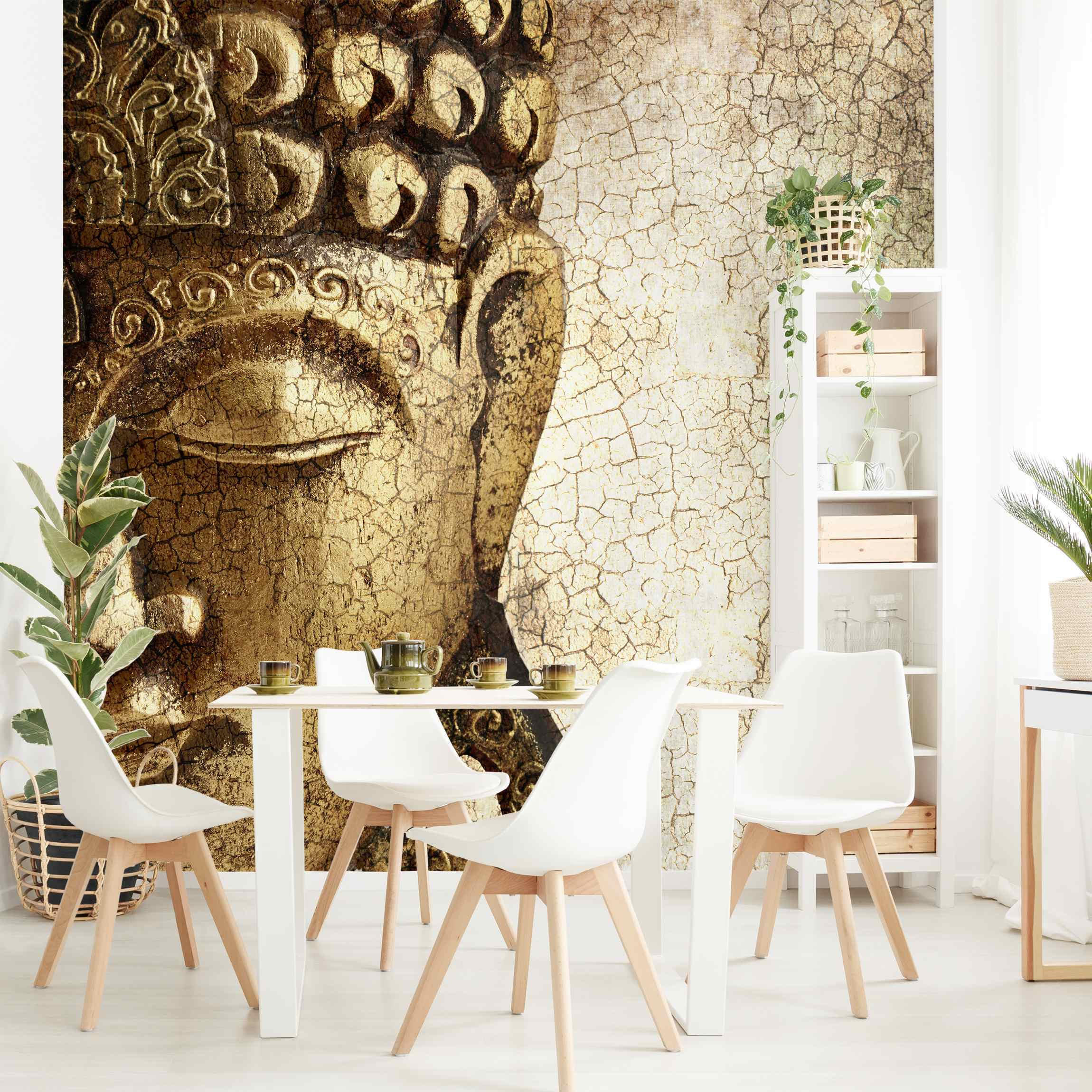 FOTOTAPETE Vintage Buddha 288/288 cm - Goldfarben, Papier (288/288cm) - Bilderwelten