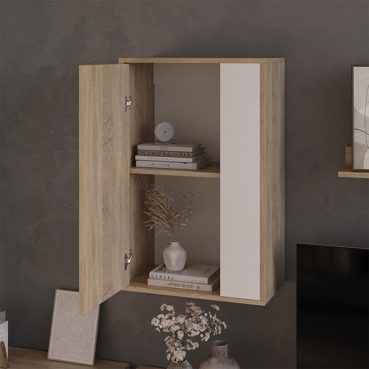 NÁSTĚNNÁ POLICE Berno Sonoma/bílá - bílá/Sonoma dub, kompozitní dřevo (50.1/78.4/28.3cm) - Vicco