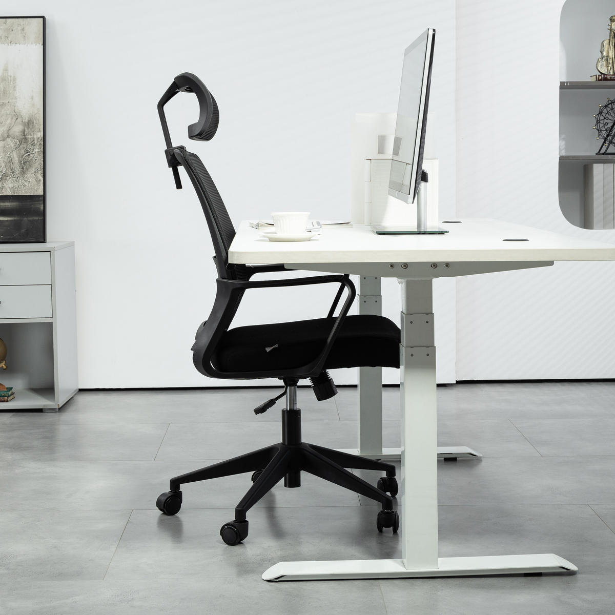 BÜROSTUHL Verstellbar Kopfstütze, Schwarz - Schwarz, Textil (64/112/60cm) - HOMCOM