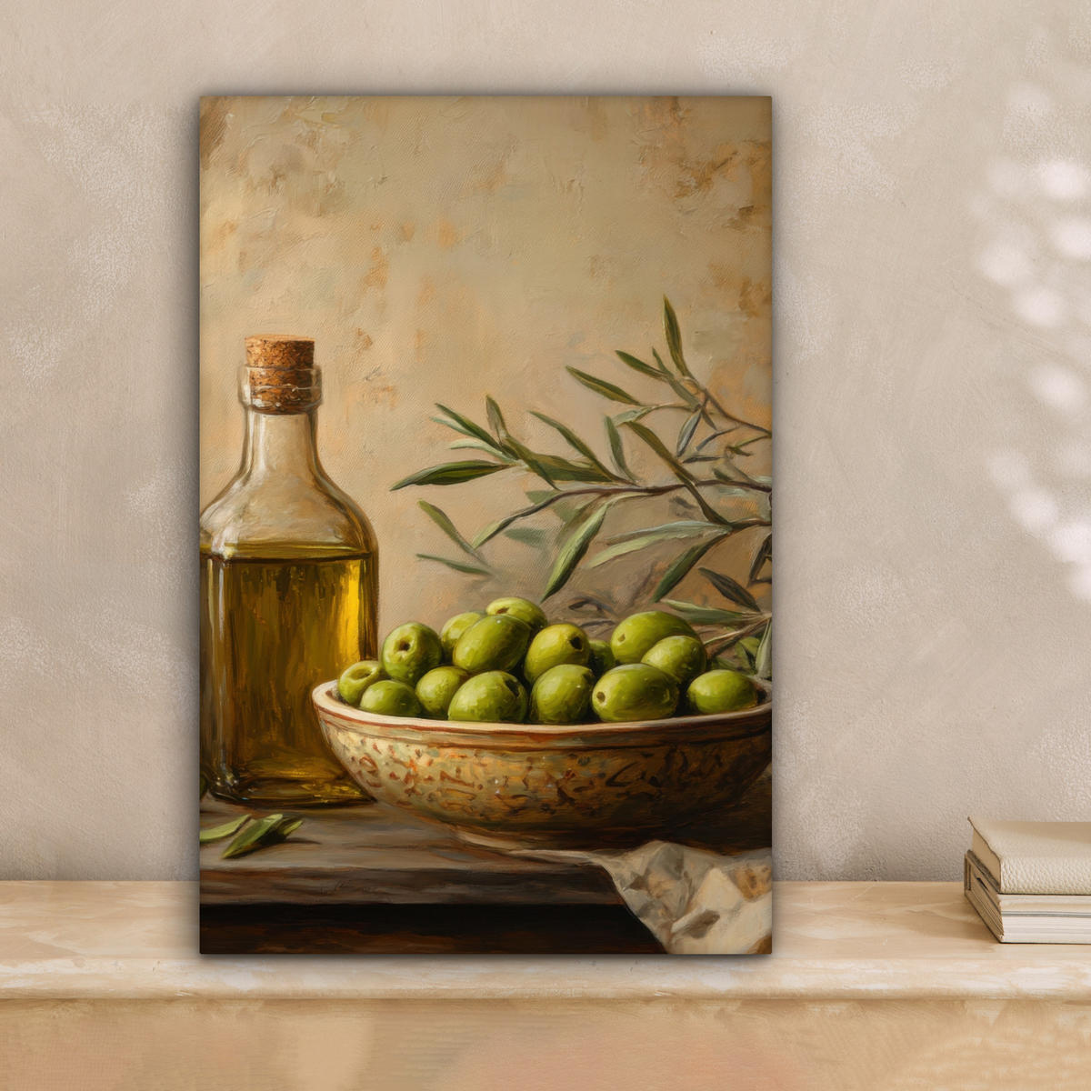 LEINWANDBILD Oliven - Stilleben - Vintage Deko Wohnzimmer 20x30 cm - Olivgrün, Textil (20/30cm) - MuchoWow