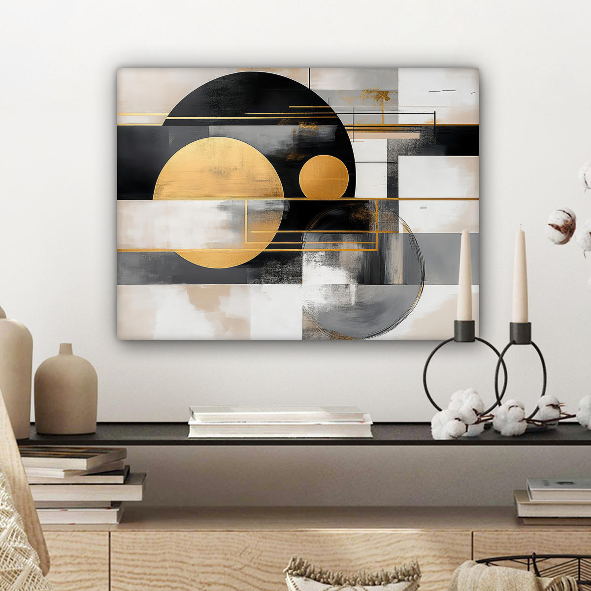 LEINWANDBILD Abstrakt - Gold - Silber - Formen - Ästhetisch - Modern Wandbild 40x30 cm - Goldfarben, Textil (40/30cm) - MuchoWow