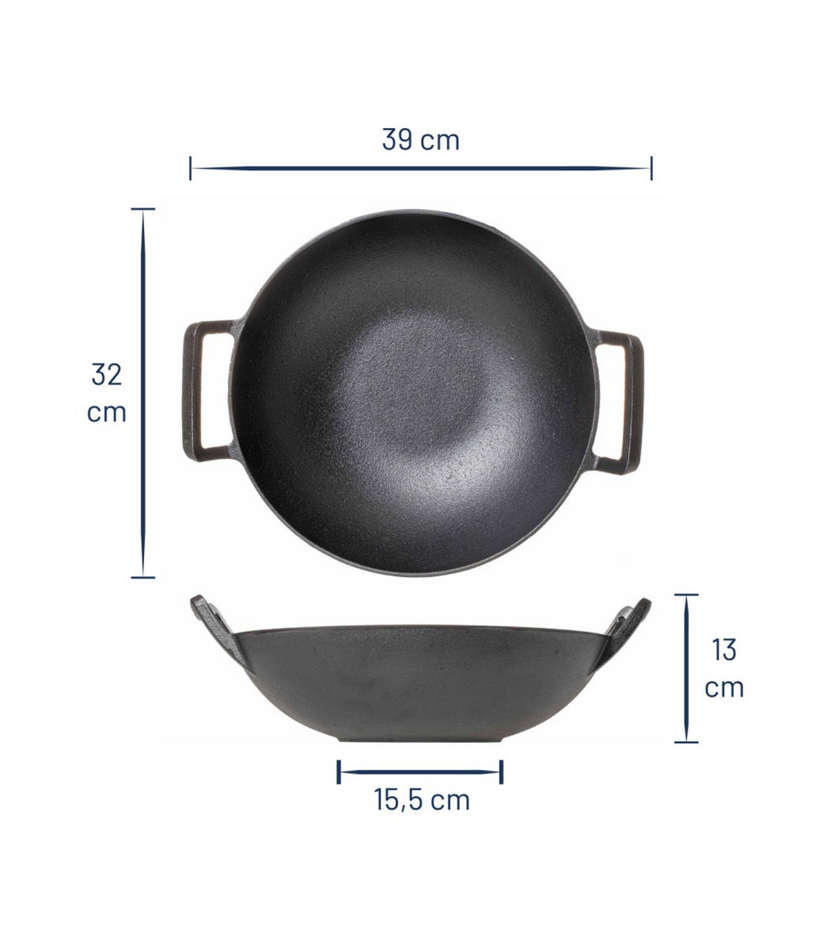 WOKPFANNE / Wadjan - Gusseisen - ø 32 cm - Ohne Antihaftbeschichtung - Schwarz, Keramik (32cm)