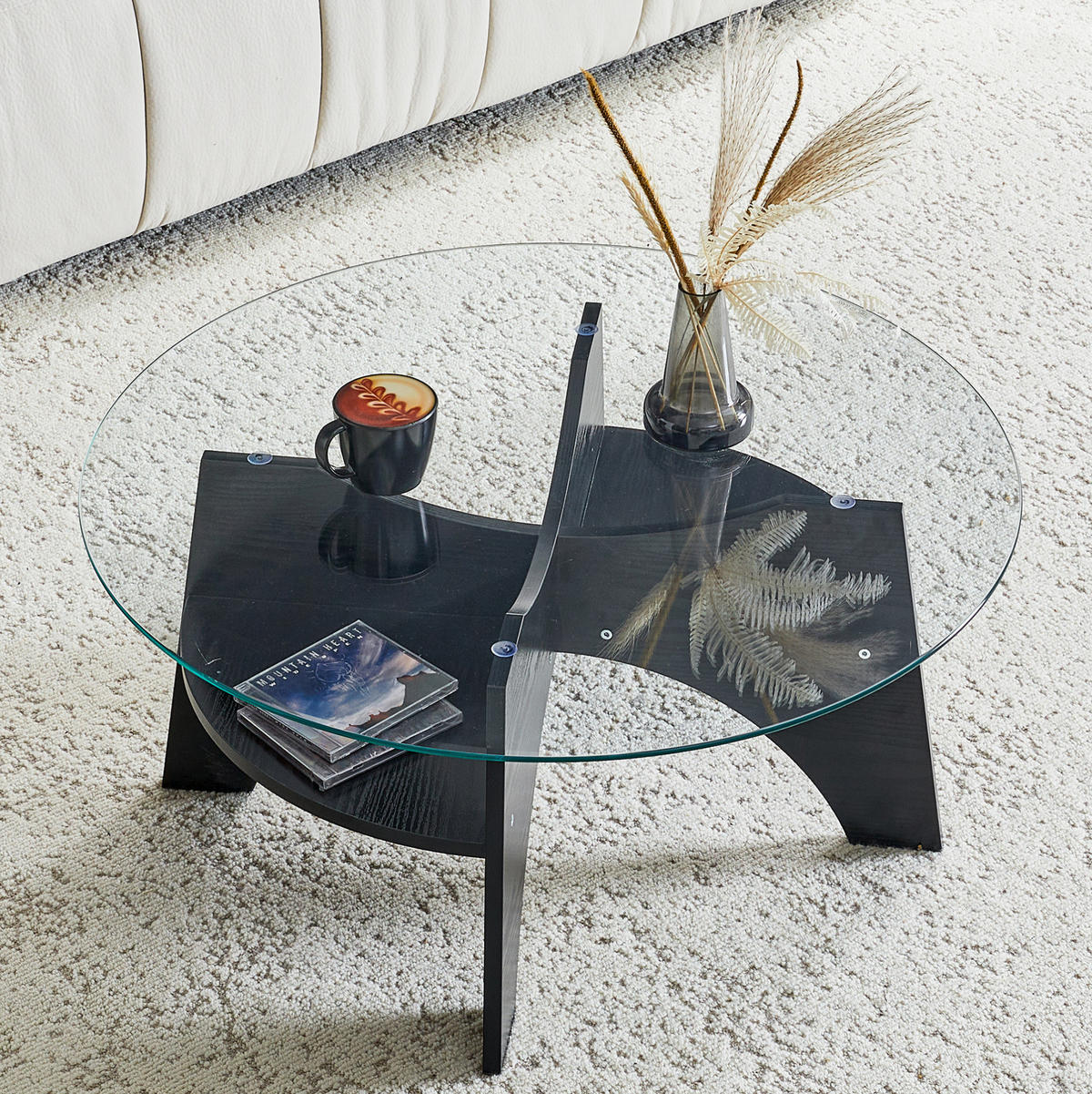 BEISTELLTISCH 80/36 cm Schwarz/Transparent aus MDF und Sicherheitsglas mit fächerförmigem Gestell - Schwarz, Holzwerkstoff (80/80/36cm) - OKMYHOME
