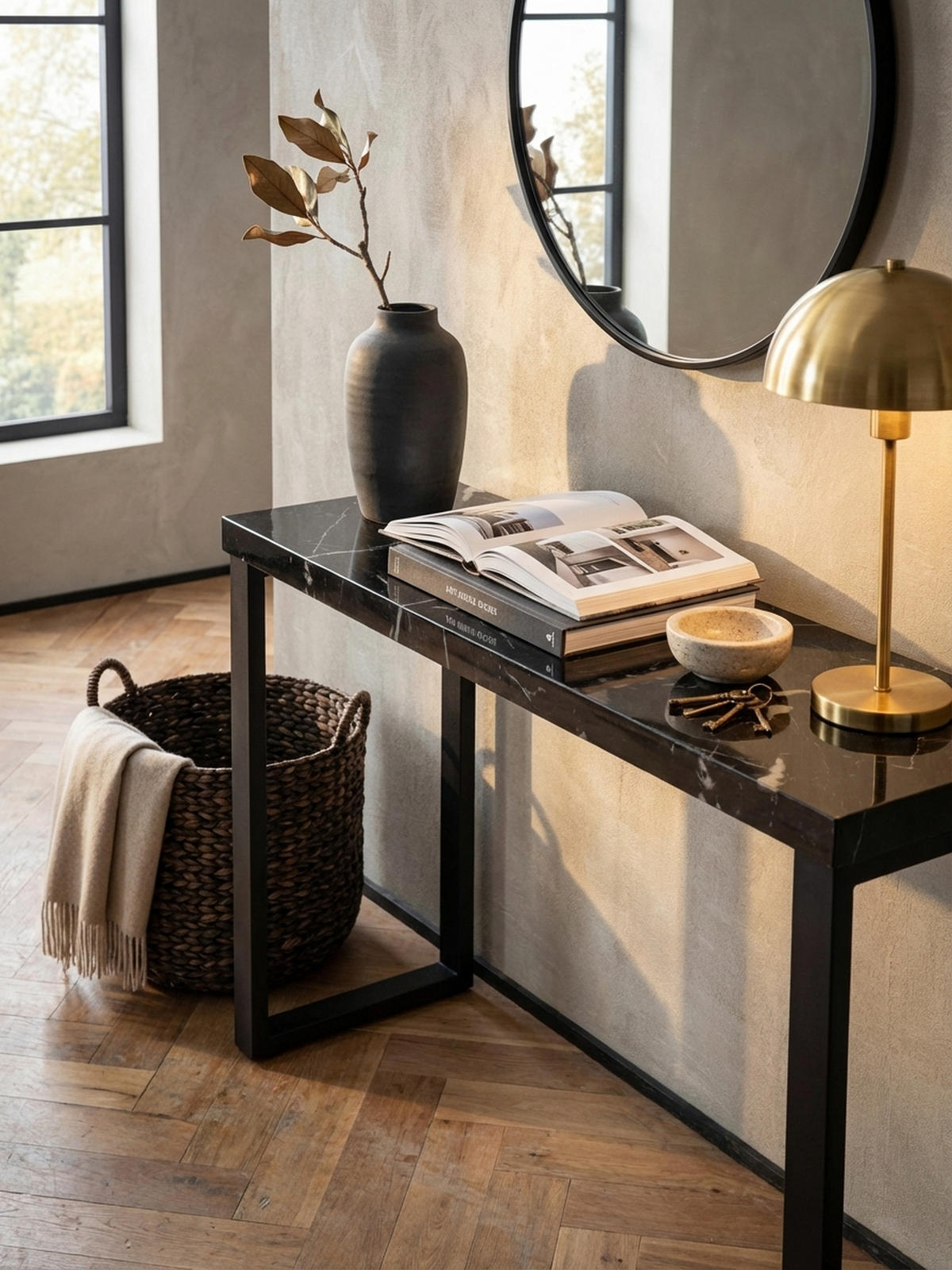 KONSOLENTISCH – Marmoroptik Schwarz, 120x40x76 cm, Hochglanz, Metallbeine - Schwarz, Holzwerkstoff/Metall (40/120/76cm) - KADIMA DESIGN