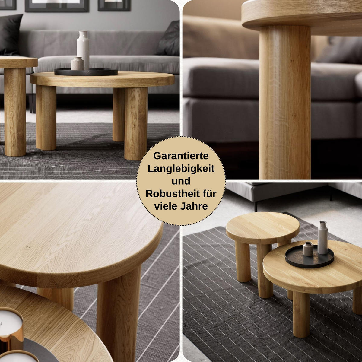 COUCHTISCH Eichenholz vollmassiv rund Naturbelassenen 60/60/45 - Naturfarben, Holz (60/60/45cm)