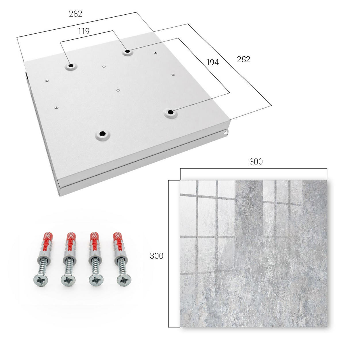 SCHLÜSSELBOX Weiß 30x30 cm – Türöffnung nach rechts - Betonmuster - Grau, Metall (30/30/5cm) - TULUP