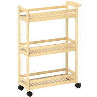 SERVIERWAGEN 55/20/75 cm aus Bambus mit 3 Ablagen und Rollen - Hellbraun, Naturmaterialien (55/75/20cm) - Flora Grace