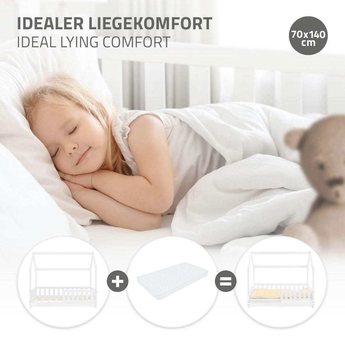 KINDERBETT mit Dach 70x140 cm Weiß - Weiß, Holz (70/140cm) - ML-DESIGN